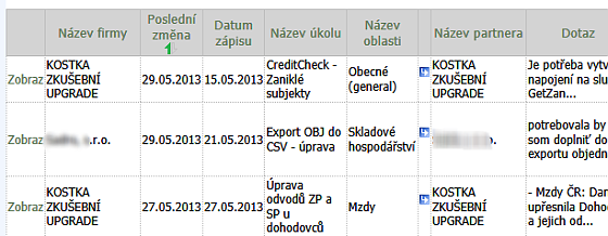 řazení v sloupcích