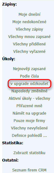 nový úkol v menu zařazen